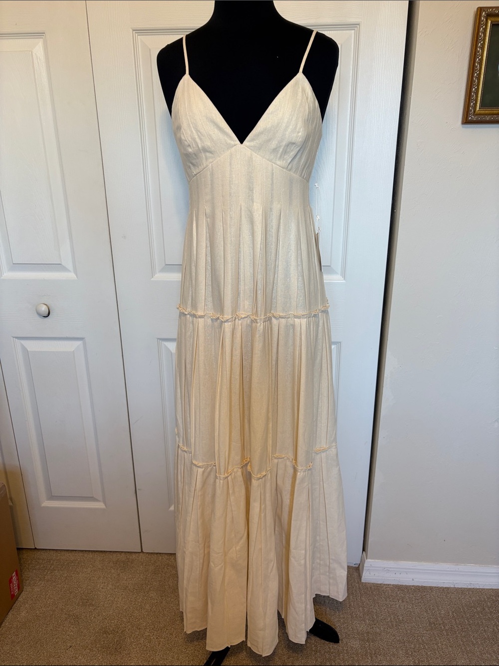 NWT PARKER Cream Linen Blend Tiered Maxi Dress Size 8.